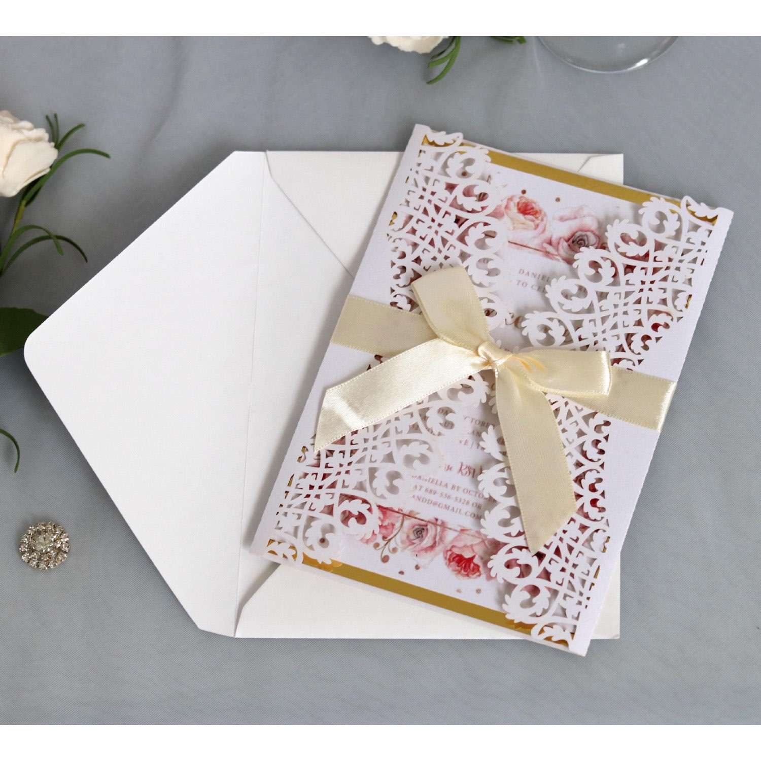 White Invitation Card With Envelope Laser Cut Paper Beautiful Wedding Invitation 